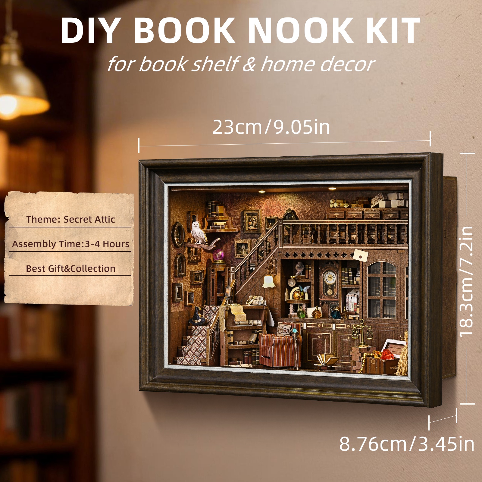 Book Nook Kit Secret Attic DIY - Engraved Wood Frame recensione e prezzo