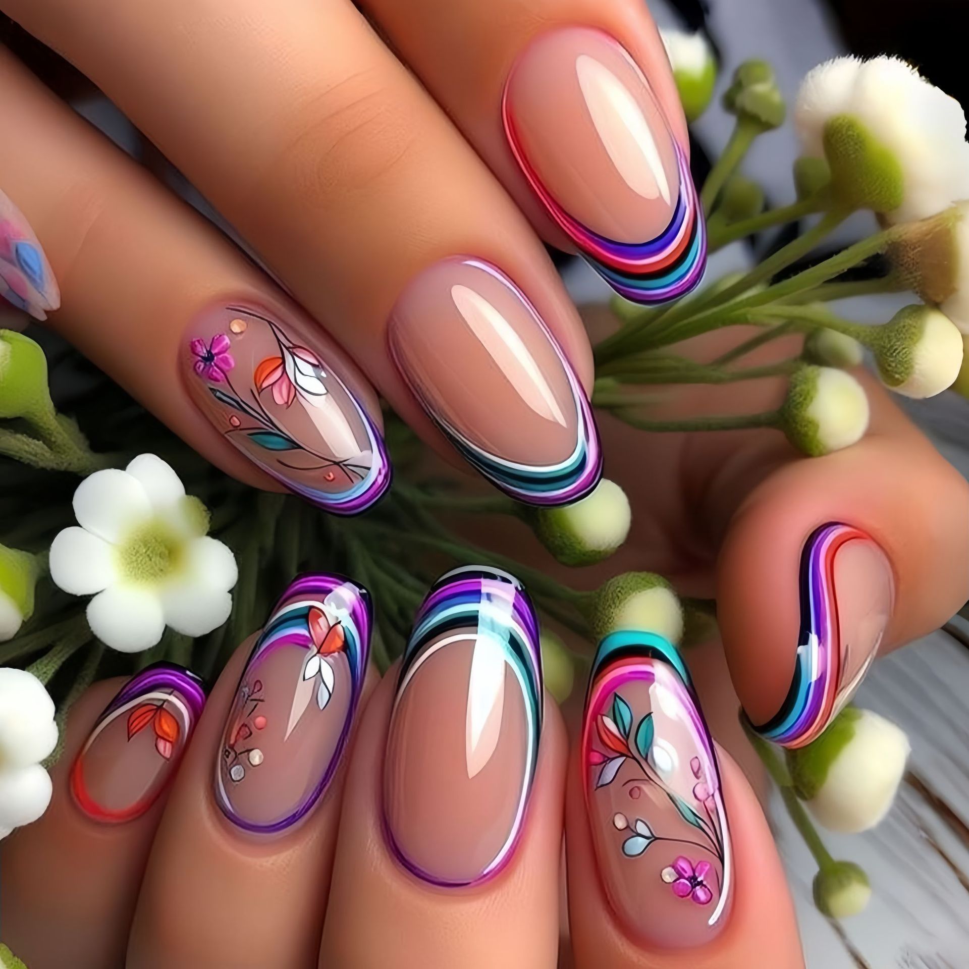 Medium fake nails for women gi - Pressed Flower Art recensione e prezzo