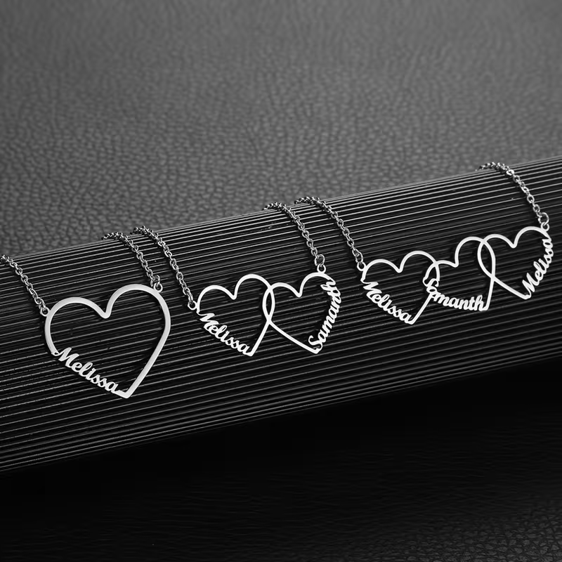 Custom Interlocking Heart Name - Name Necklace Custom recensione e prezzo