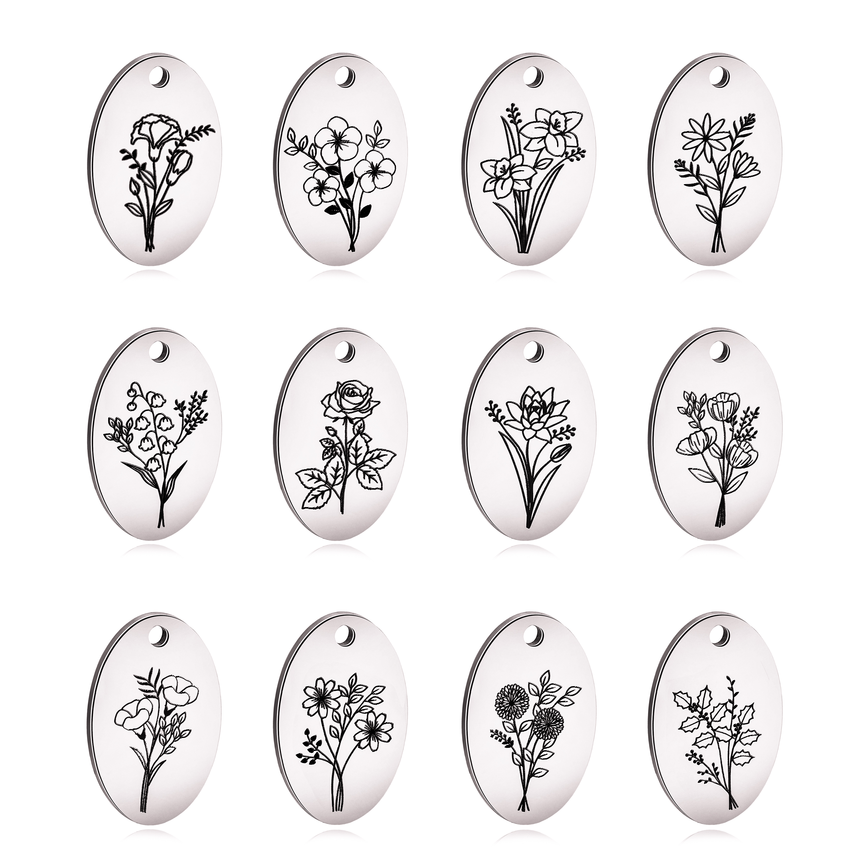 5Pcs Oval Birth Month Flower P - Birth Flower Necklace recensione e prezzo