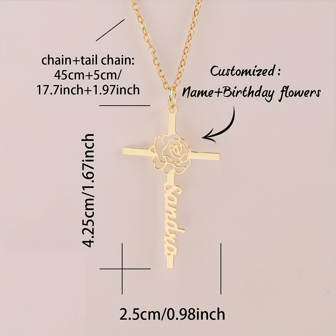 Custom Birth Flower Cross Name - Birth Flower Necklace recensione e prezzo