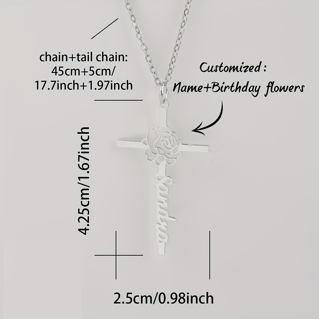 Custom Birth Flower Cross Name - Birth Flower Necklace recensione e prezzo