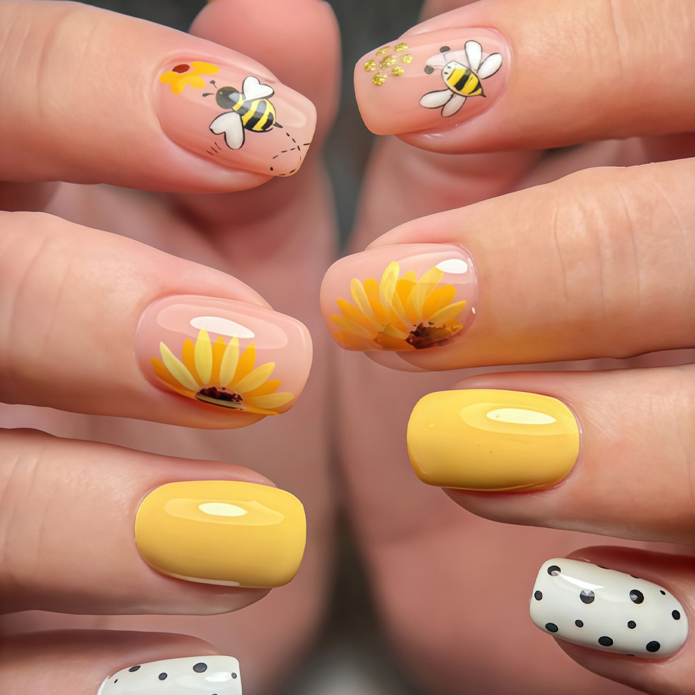 Short Square fake nails for wo - Pressed Flower Art recensione e prezzo