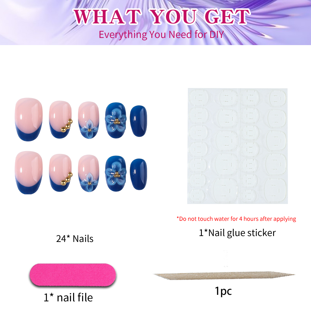 24pcs Short Oval 3D Gel Nail S - Pressed Flower Art recensione e prezzo