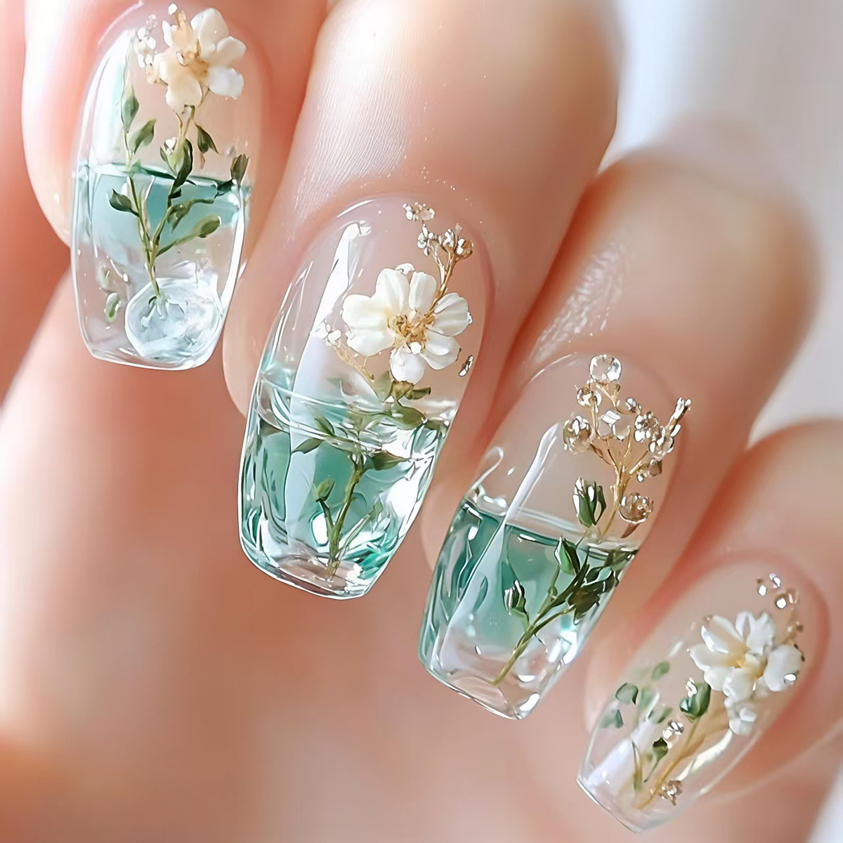 Medium fake nails for women gi - Pressed Flower Art recensione e prezzo