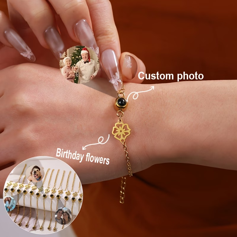 Custom Photo Bracelet Stainles - Birth Flower Necklace recensione e prezzo