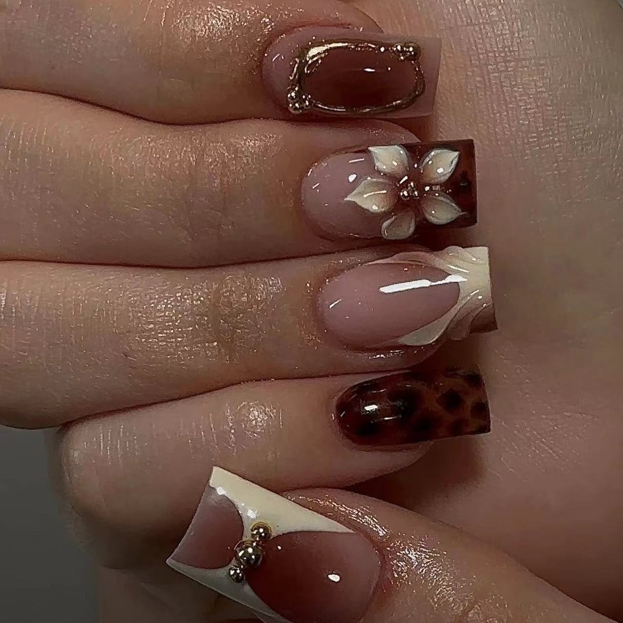 Short square fake nails for wo - Pressed Flower Art recensione e prezzo